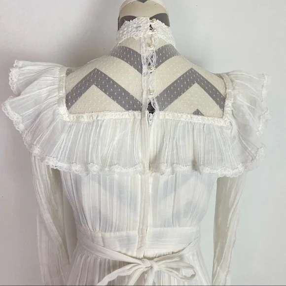 Gunne Sax Vintage 70s Dress Size Small Cottagecore Lace Ruffle Wedding Dress EUC - Picture 9 of 16